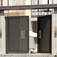 Porte d'entrée double battante de luxe sur mesure en or brossé ondulé avec poignée à clavier à motif clé grecque pour villa et maison