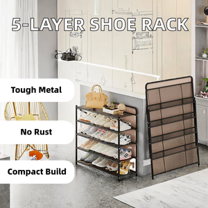 卸売5層金属グリッド折りたたみ式靴ラックスタンドラストプルーフ折りたたみ靴オーガナイザー入り口クローゼット & リビングルーム用 - Product Image 3
