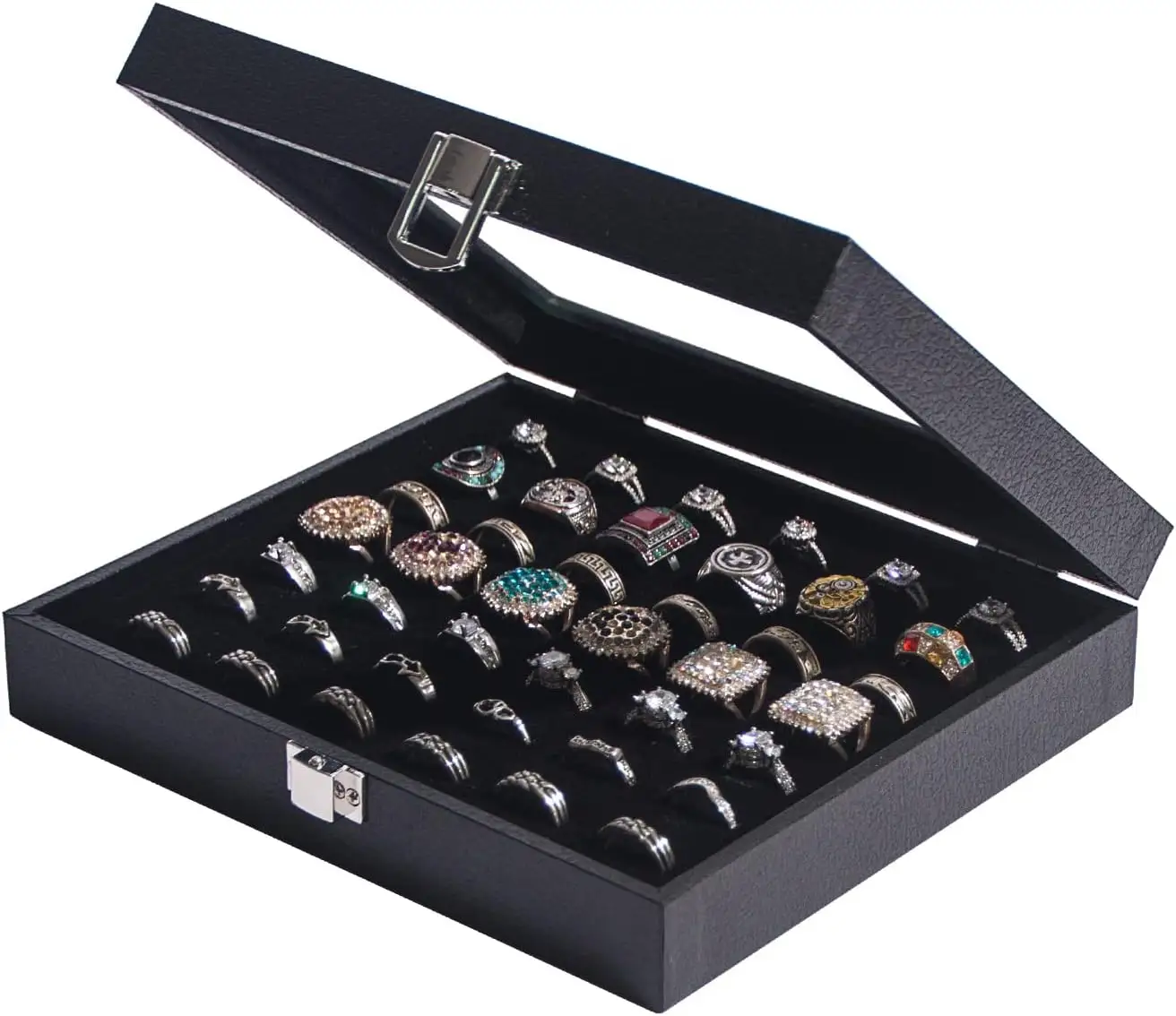 Exhibición de terciopelo de moda personalizada Exhibición de almacenamiento de joyas Exhibición de joyería Caja de gemelos de anillo de madera de lujo