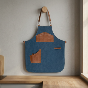 Delantal clásico de mezclilla con bolsillos de cuero y correas ajustables para cocinar y trabajar - Product Image 3
