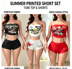 Ensemble deux pièces décontracté d'été pour <span class=keywords><strong>femme</strong></span>, imprimé, ODM, avec crop top et <span class=keywords><strong>pantalon</strong></span> jogger coupe droite, longueur au-dessus du genou - Product Image 6