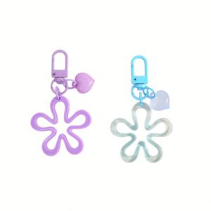 Candy Color Hollow <b>Flower</b> Keychain With Peach Heart Charm Cute Acrylic Bag Pendant DIY Jewelry Accessories for Girls Women - Product Image 4