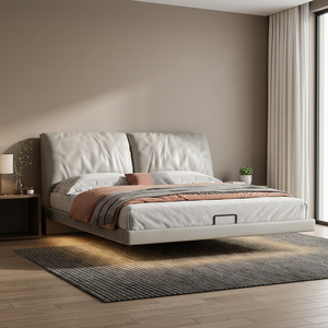 Meubles de chambre à coucher, lit superposé en cuir haut de gamme avec grande tête de lit, design minimaliste, cadre en pin durable, taille king - Product Image 3