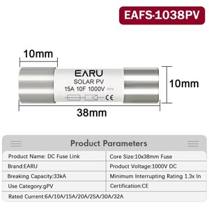 Fusibles Solares de CC de 1000 V, 10 x 38 mm, 33 kA, 6 A, 10 A, 15 A, 20 A, 25 A, 30 A, 32 A, Alto Voltaje para Protección de Sistemas Solares - Product Image 4