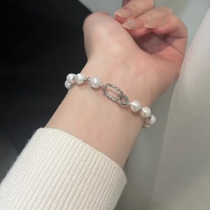 สร้อยข้อมือไข่มุกบาร็อคน้ำจืดธรรมชาติขนาด 6-7 มม. เงินแท้ S925 ดีไซน์ท้องฟ้าเต็มดาว สไตล์เรียบง่าย สายโซ่และข้อต่อแบบละเอียด - Product Image 4