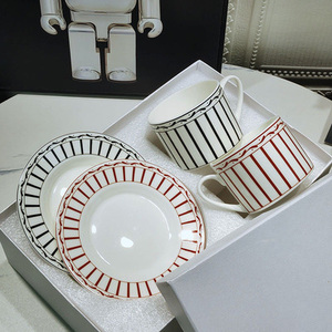 Best Selling European Luxury Red Line Dining Room <b>Set</b> Ceramic <b>Cup</b> and Saucer - Product Image 6