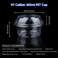 Boîte à salade en plastique jetable de 350 ml en PET de calibre 117, empilable, de qualité alimentaire, avec couvercle anti-fuite, logo personnalisable