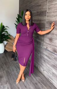 Ultimo Design 2026 Abito Estivo a Maniche Corte Tinta Unita Aderente Avvolgente Elegante Abito Midi da <span class=keywords><strong>Donna</strong></span> per Ufficio - Product Image 5