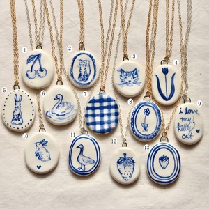 จี้เซรามิกรูปแมว กระต่าย หงส์ ห่าน ลายเส้นสีฟ้าสไตล์น่ารัก สำหรับทำสร้อยคอ สร้อยข้อมือ เครื่องประดับสไตล์โบโฮ คอทเทจคอร์ DIY - Product Image 2