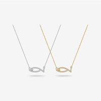 FUAMAY Delicado Collar con Colgante de Símbolo de Pez Ichthys de Plata 925, Chapado en Oro/Rodio de 18K, Completamente Pavimentado con Circonitas Cúbicas, Regalo de Cumpleaños, Venta al por Mayor