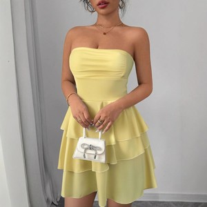 Ropa de mujer, nueva moda de verano, falda corta sin espalda estilo celebridad de internet, top tubo sexy, color liso, estilo pastel - Product Image 6
