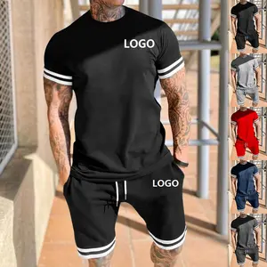 도매 여름 2024 폴리에스터 조깅 스포츠웨어 체육관 사용자 정의 운동복과 짧은 2 조각 반바지 남자 티셔츠 세트