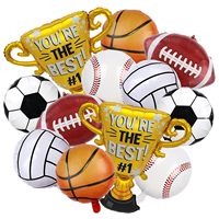 Ensemble de ballons en aluminium pour anniversaire sur le thème du football, décoration de fête, fournitures pour jeux de plein air sur le thème du sport, bâtons de gaz en forme de trophée, baseball