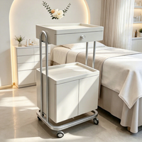 Chariot de Salon Portable Haut de Gamme en Bois Blanc Personnalisé et Étagère de Traitement Spa avec Lits de Massage pour Salons, Spas et Barbiers