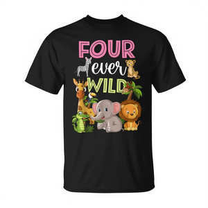 T-shirt Four Ever Wild pour enfants, manches courtes, col rond, motif animal de la jungle, unisexe, pour anniversaire - Product Image 3