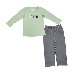 ชุดเดรสแขนยาวลายลูกสุนัขสีเขียวผ้าคอตตอนสแปนเด็กซ์สวมใส่ได้ทุกฤดู - Product Image 1