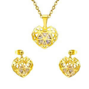 18K Gold Plated Earings and Neckless <b>Set</b> <b>Women</b> Fashion Stainless Steel Wedding Hollow Heart <b>Jewelry</b> <b>Sets</b> with Zircon - Product Image 1