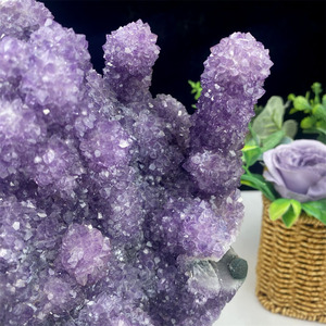 <span class=keywords><strong>Rare</strong></span> grappe d'améthyste naturelle Reiki pierre de guérison géode d'améthyste avec socle en métal pour la décoration - Product Image 6