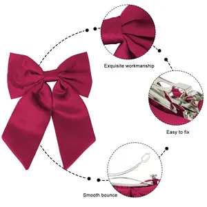 Bows กิ๊บติดผมสําหรับผู้หญิงซาตินผม Bows Big Bowknot Hairpin ริบบิ้นสีทึบภาษาฝรั่งเศสคําผม Barrette สําหรับหญิงสาว