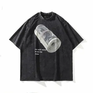 2024 New customized Graffiti American Retro Street Hip Hop Couple Short Sleeve washed men's heavy weight t-shirts