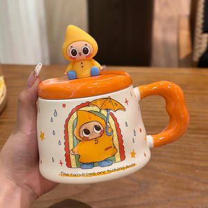 Taza de Cerámica Zuo Mu Pippo con Tapa Pintada a Mano, Resistente al Calor, Calidad de Primera Clase, para Regalo de Cumpleaños para Niñas, Otoño - Product Image 1