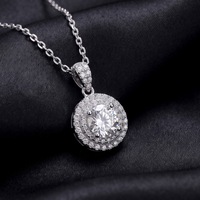 Collier pendentif rond à double halo en diamant de laboratoire HPHT CVD en argent sterling S925 pour femme, idéal pour les mariages