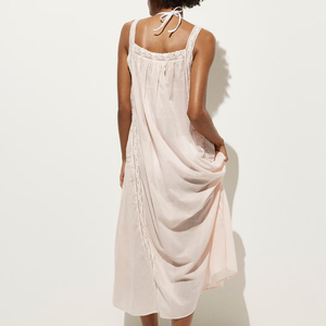 Customized Women's Maxi Dress <b>Spaghetti</b> <b>Strap</b> Loose Fit 100% Cotton Solid Color Lace Detail Casual Summer Dress OEM ODM - Product Image 2