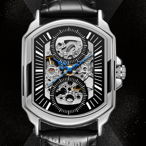 Reloj de pulsera cuadrado analógico luminoso esqueleto hombres reloj mecánico correa de cuero deportivo reloj automático de negocios para hombres - Product Image 5