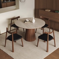 Table à manger ronde en ardoise et bois de style français moderne pour petits espaces, mobilier de salle à manger en bois massif