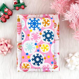 <b>Pink</b> Christmas Wrapping Paper 17in x 120in Per Roll Snowflake Unicorn Bell Design For Gift Craft Recyclable Double Side - Product Image 4