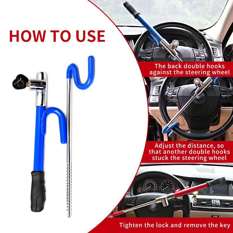 X-Racing Heavy Duty U-shaped Double Hook Steering Wheel Lock - Alloy Steel Anti-Theft Device