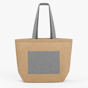 Sac fourre-tout personnalisé en jute et coton laminé avec poche extérieure et fermeture Velcro 48x34x17.5cm, sac de courses réutilisable, fabricant OEM ODM en gros - Product Image 4