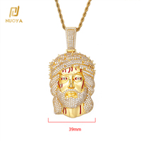 NUOYA Novedad: Colgante de Jesús con Circonitas Cúbicas y Esmalte Rojo, Amuleto de Cabeza de Jesús, Joyería Religiosa Hip Hop para Hombre