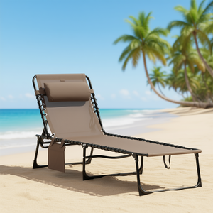 Dossier réglable Portable chaise longue pliante lit de Camping avec oreiller amovible chaise longue inclinable pour patio jardin plage - Product Image 2