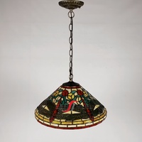 Lustre suspendu en verre Tiffany rouge en forme de libellule, style vintage européen, style campagnard, coloré et teinté