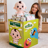Présentoir promotionnel pliable personnalisé en carton ondulé, imprimé couleur, motif dessin animé, pour produits pour bébés