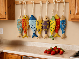 Personaliseert Houtsnijwerk Visvorm Kleurrijke Hanger Huisdecor - Product Image 2