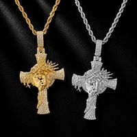 Pendentif Couronne Épine de Luxe Entièrement Micro-Pavé de Zircons, Base en Cuivre, Ornement de Cou Tendance, Cadeau, En Stock, Vente en Gros