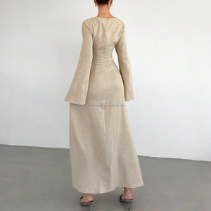 Abito Lungo Elegante Personalizzato <span class=keywords><strong>da</strong></span> Donna con Maniche Lunghe, Vita Attorcigliata e Dettagli Arricciati, Vestito <span class=keywords><strong>da</strong></span> Sera Modesto per Ospiti di Matrimonio e Feste - Product Image 2