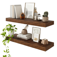 Lot de 2 étagères murales flottantes en bois sculpté à double niveau 40*15cm, support de rangement mural pour cuisine, salon et salle à manger