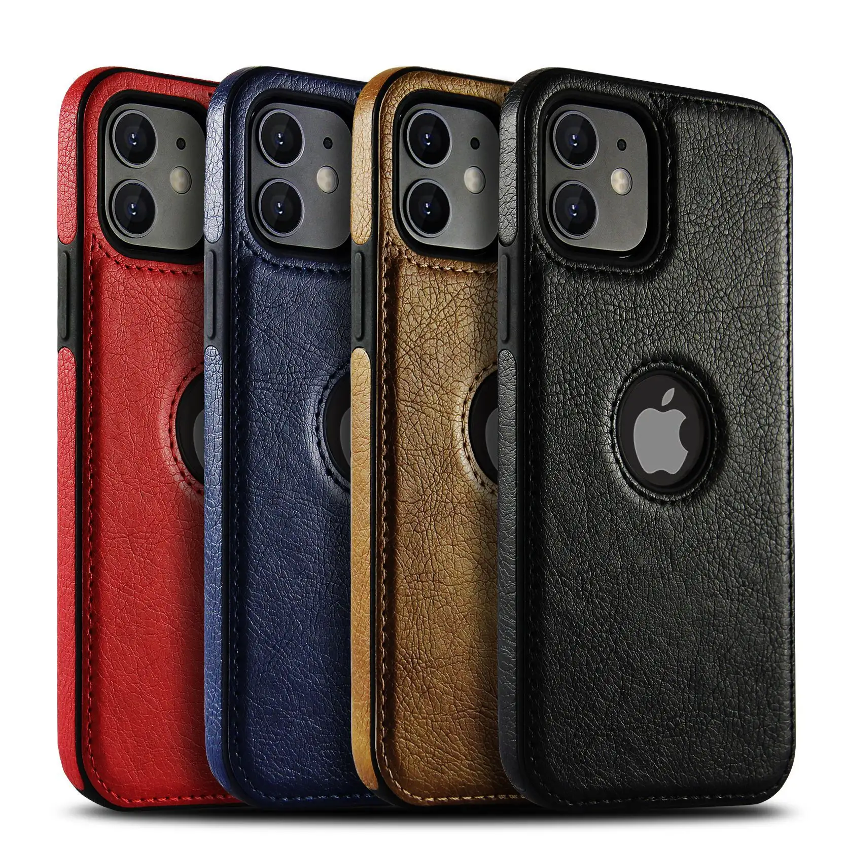 Logo exposé étui de téléphone en cuir d'affaires pour iPhone 13 14 pro max housse de protection en polyuréthane pour iPhone 11/12 pro max/xs max/7/8plus