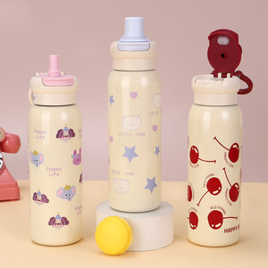Bouteille d'eau en acier inoxydable avec impression de dessin animé, isolée 304, avec poignée, portable pour les voyages, pour tous les âges - Product Image 2