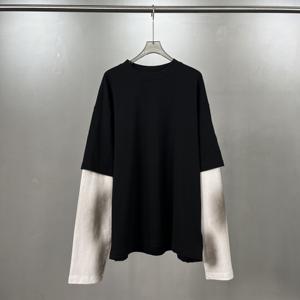 Camisetas de Hombre con Estilo 2025, Lavado Enzimático, Talla Grande, Diseño en Capas, Teñido con Spray, Efecto Desgastado con Ribete en Contraste, 100% Algodón - Product Image 2