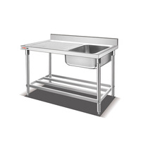 Acier inoxydable SS 201 304 Table de travail d'évier Table de travail de cuisine commerciale Établi sur mesure Double bols Tables d'évier industrielles