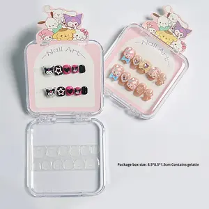 Ensemble de faux ongles pour enfants dessin animé, ongles courts pour filles, couleur unie, ultra-fins, sans trace, portables, vintage, fille branchée, mignons et adorables - Product Image 4