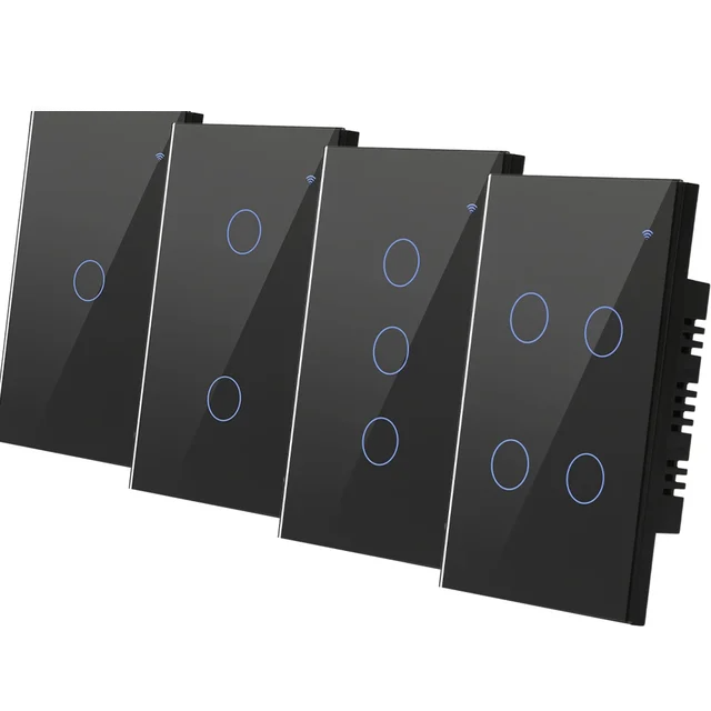 Wifi Wall Touch Sensitive Switch Remote Control 1 2 3 4 Gang Led Light Smart Touch Screen Switch Glass US Standard