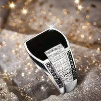 Bague pour homme en argent massif avec large face ornée de diamants noirs, moissanite, rubis et perles taillées, ensemble de joaillerie fine et élégante en or 14 carats