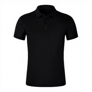 เสื้อโปโลผู้ชายสีดำล้วน แขนสั้น ผ้าถัก สไตล์ลำลอง ทรงปกติ - Product Image 1