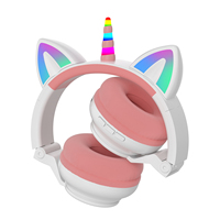 YUSONIC mignon enfants sur l'oreille casque rose brillant LED étanche sans fil licorne bandeau ROHS certifié pour noël