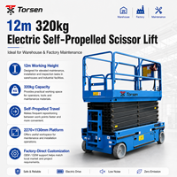 Plateforme élévatrice à ciseaux électrique autopropulsée de 14 m de hauteur de travail, 320 kg, hauteur de plateforme de 12 m pour l'entretien des entrepôts